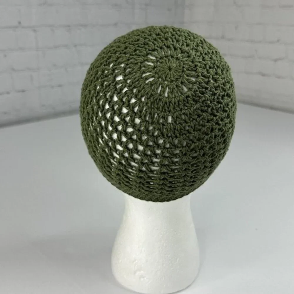 Created by Cyd Juliet Olive Green Crochet Cap Beanie Open Weave Handmade‎ NEW